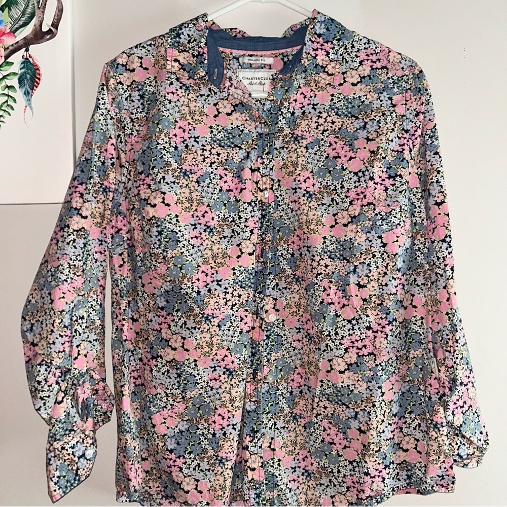 Charter Club Floral Button-Up Blouse Sz 12